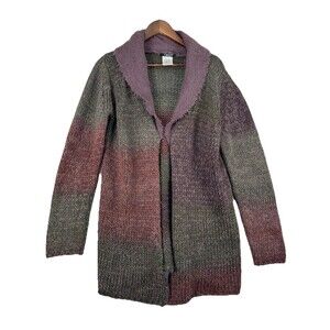 90s Vintage Italian Mohair Blend Long Knit Cardigan Metallic Yarn Boho Lagenlook